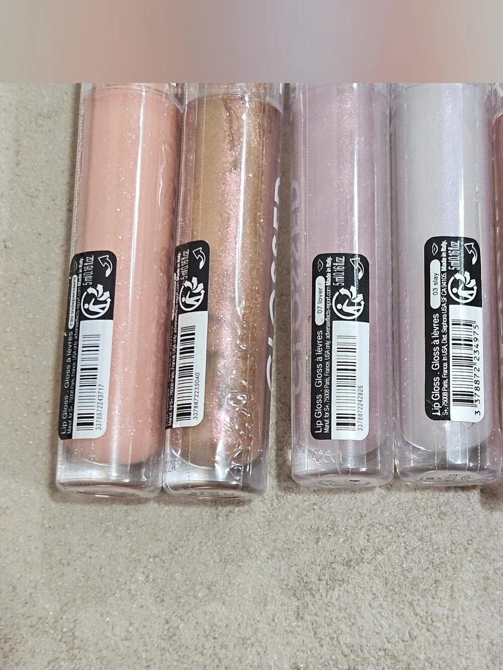 Sephora GLOSSED Lip Gloss Set - Iridescent White, Pale Pink, Gold, Coral, Peach